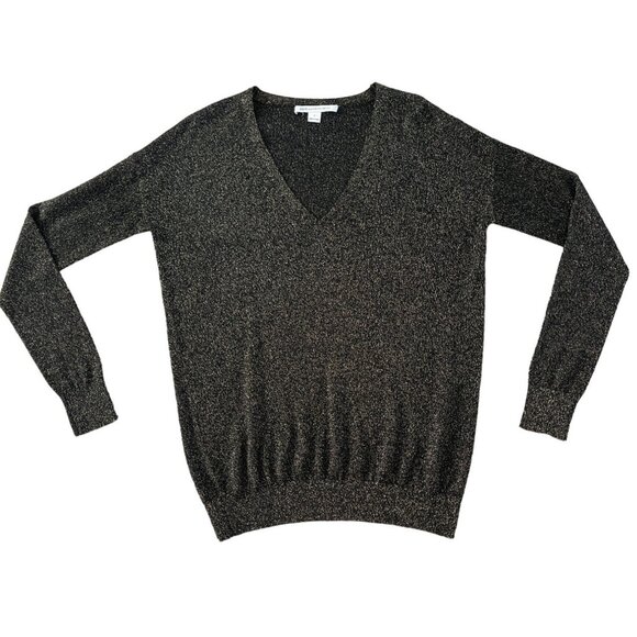 Diane von Furstenberg DVF Black Gold Metallic V-Neck Sweater Oversized‎ Small - Picture 2 of 8